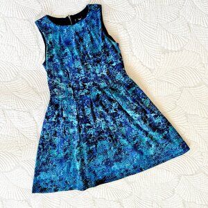 🦋 5 for $25 Retro A-Line Blue Abstract Sleeveless Dress with Pockets Size LG
